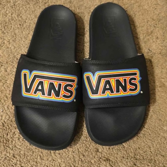 Vans Black Slides with Multicolor Logo - Picture 1 of 3